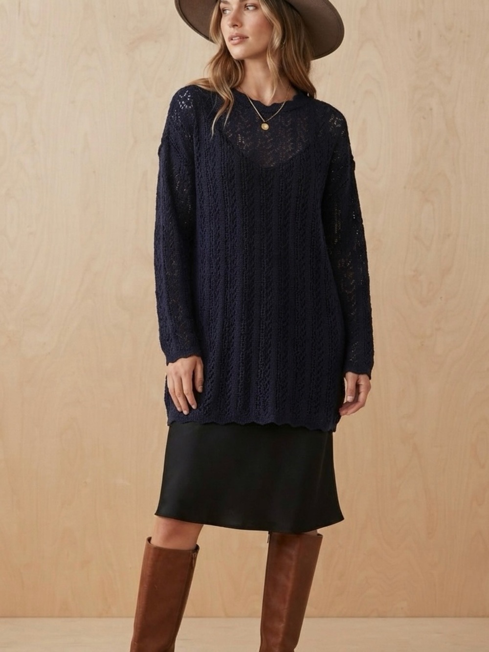 Vintage Trimmings Black Metallic Crochet Open Knit Tunic Dress Lurex Scalloped